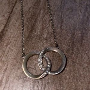 Sterling silver double circles necklace with diamond chips